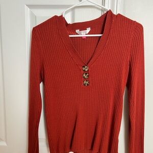 Women's Ribbed V-Neck Sweater - Orange